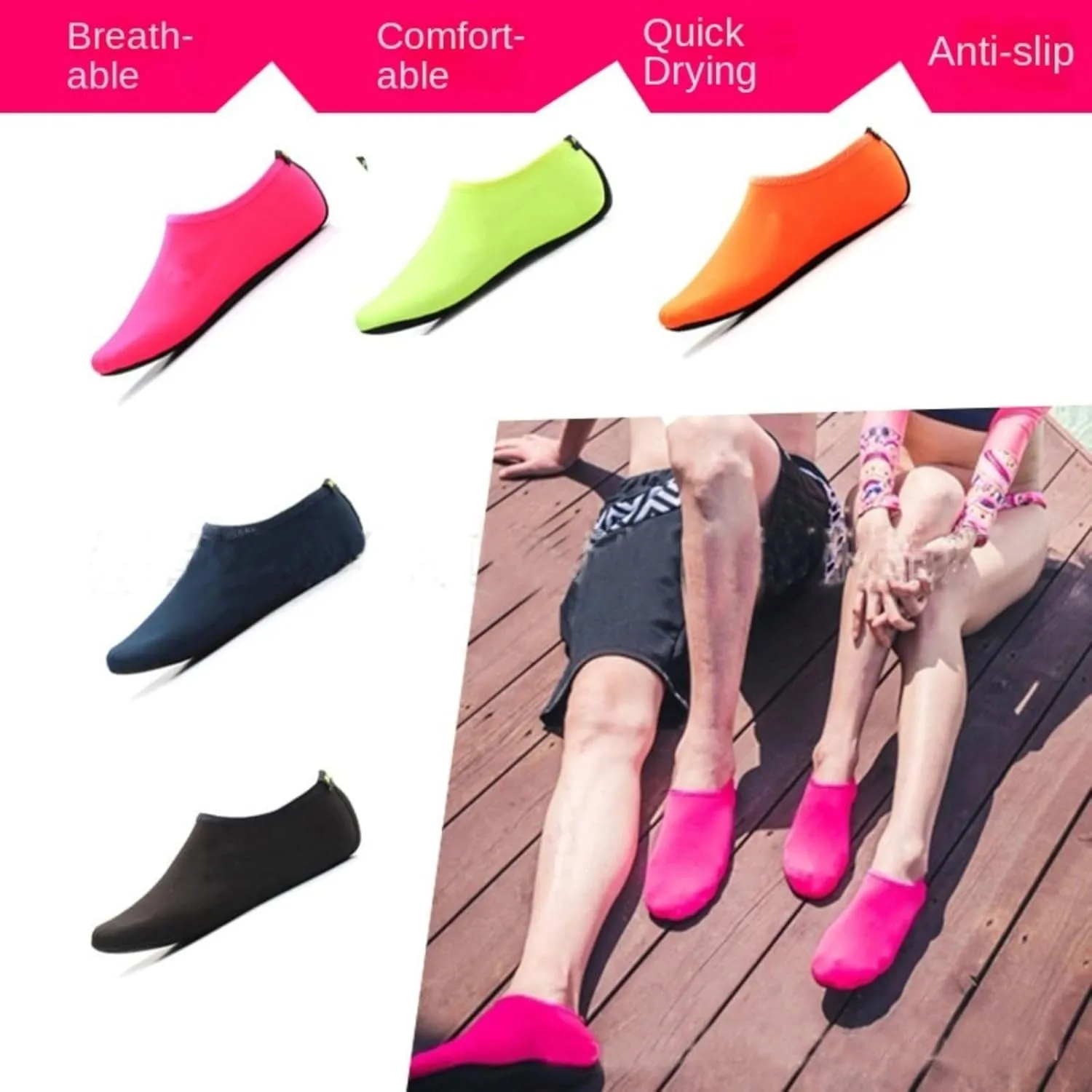 2 Pairs of Women's Beach Diving Shoes for Snorkeling Wading River tracing Swimming, Soft Shoes
