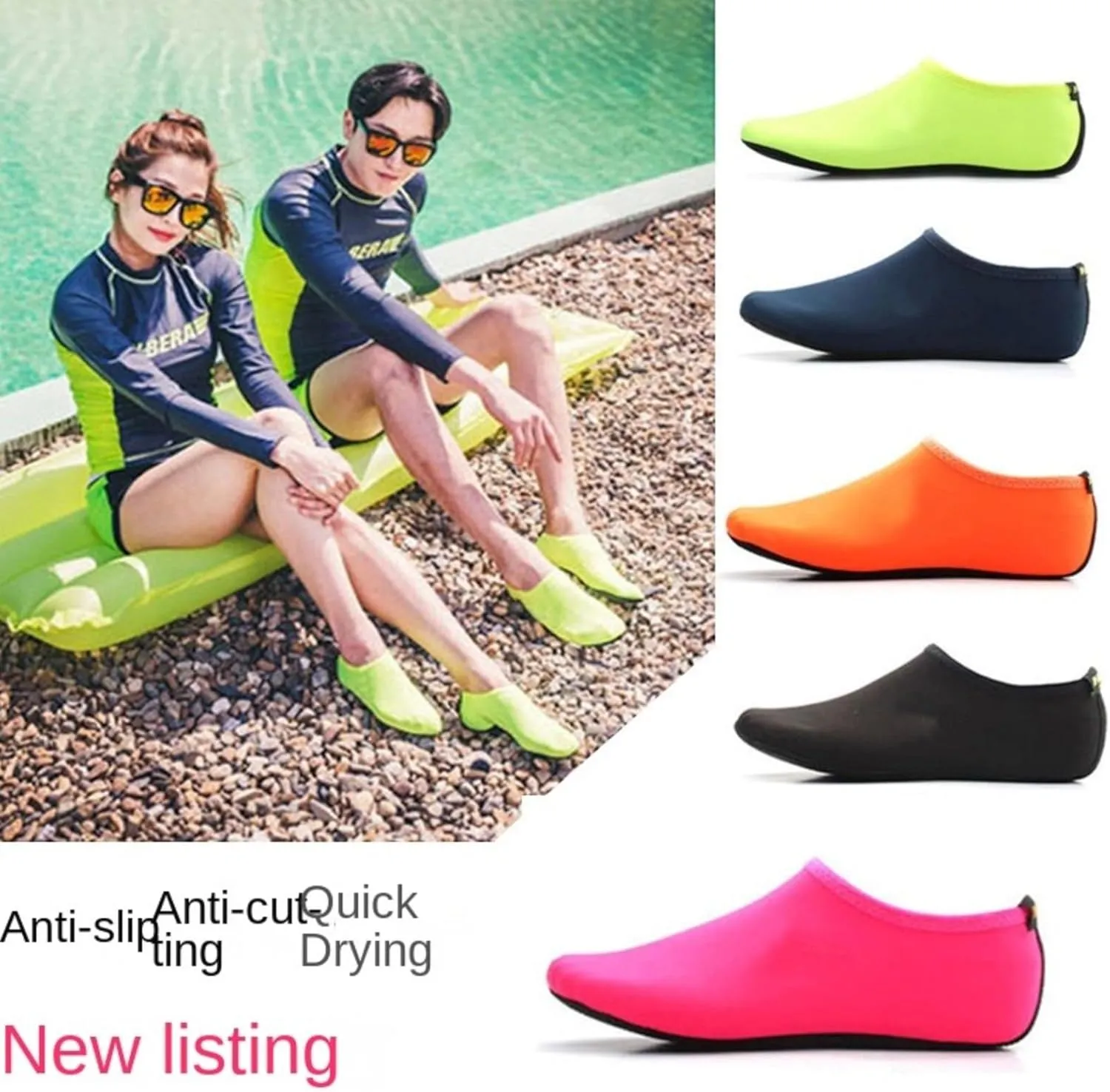 2 Pairs of Women's Beach Diving Shoes for Snorkeling Wading River tracing Swimming, Soft Shoes
