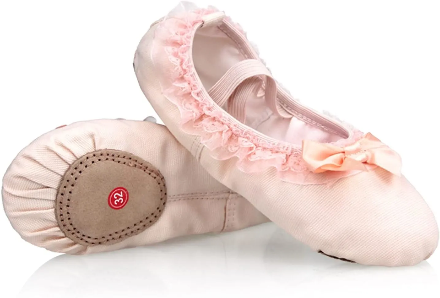 Ballet Shoes 2 Pairs Lovely Child Girl Ballet Dance Shoes Soft-Soled Kid Gymnastic Shoes with Lace Bowknot for Girls Canvas Gymnastics Shoes Dance Slippers for Girls ToddPink-26 EU