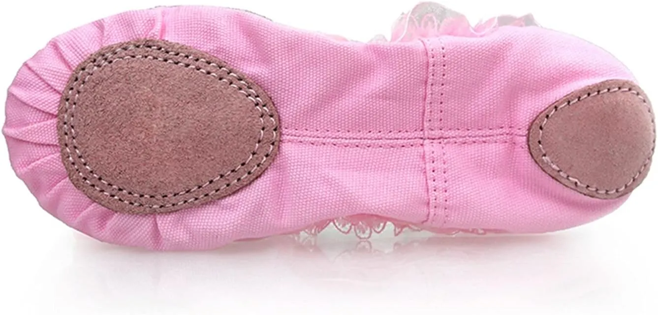 Ballet Shoes 2 Pairs Lovely Child Girl Ballet Dance Shoes Soft-Soled Kid Gymnastic Shoes with Lace Bowknot for Girls Canvas Gymnastics Shoes Dance Slippers for Girls ToddPink-26 EU