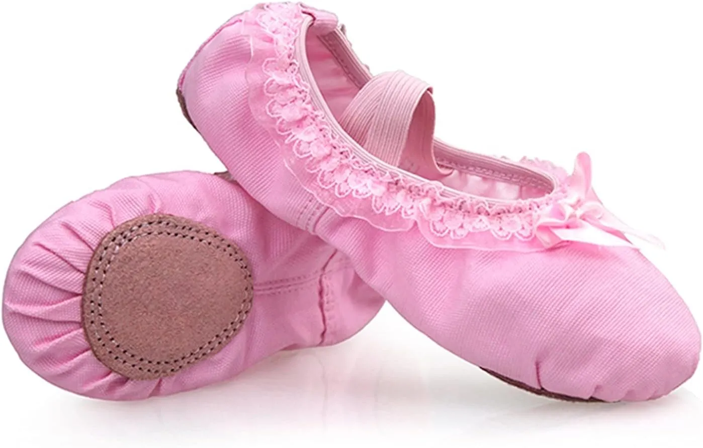 Ballet Shoes 2 Pairs Lovely Child Girl Ballet Dance Shoes Soft-Soled Kid Gymnastic Shoes with Lace Bowknot for Girls Canvas Gymnastics Shoes Dance Slippers for Girls ToddPink-26 EU