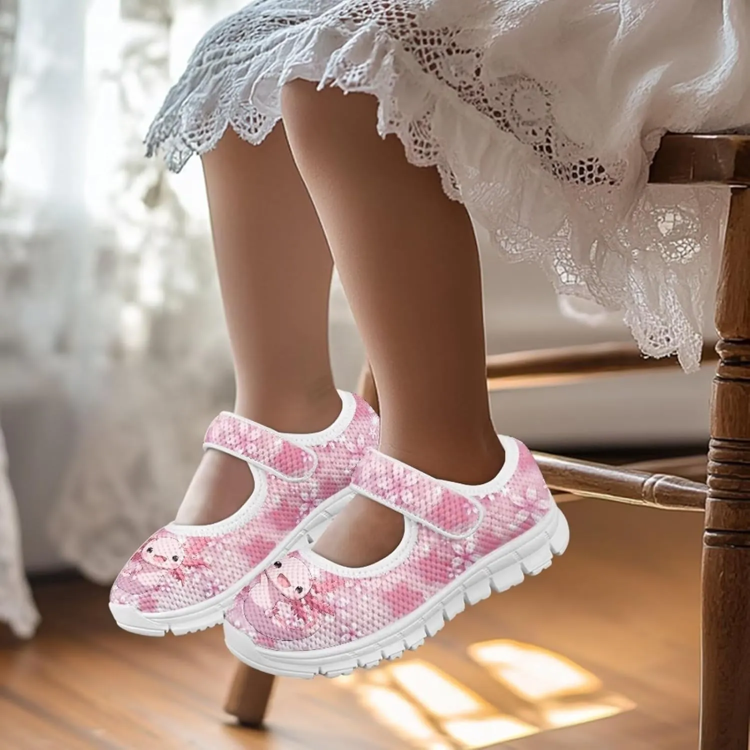 Binienty Girls School Uniform Shoes Mesh Mary Jane Dress Flats Slip on Casual Sneakers