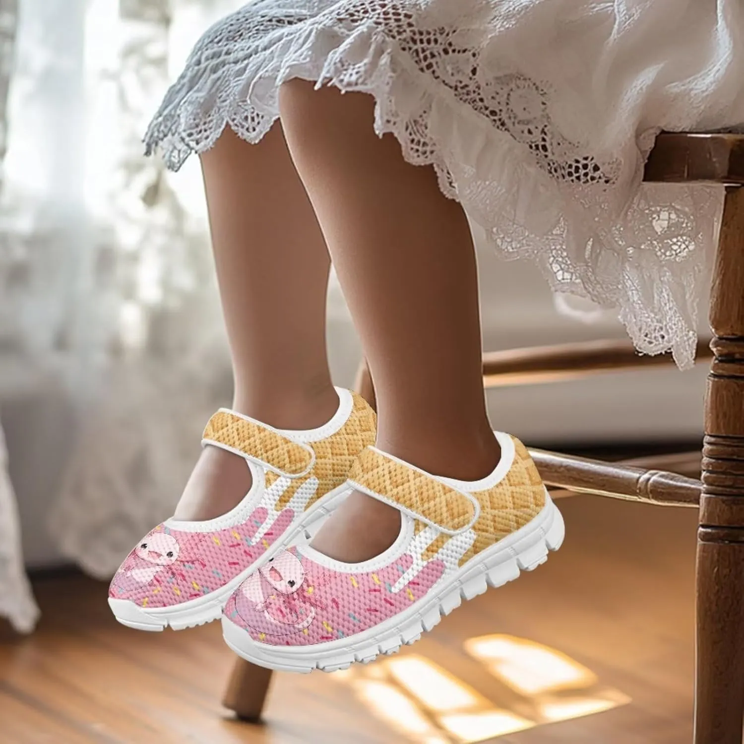 Binienty Girls School Uniform Shoes Mesh Mary Jane Dress Flats Slip on Casual Sneakers