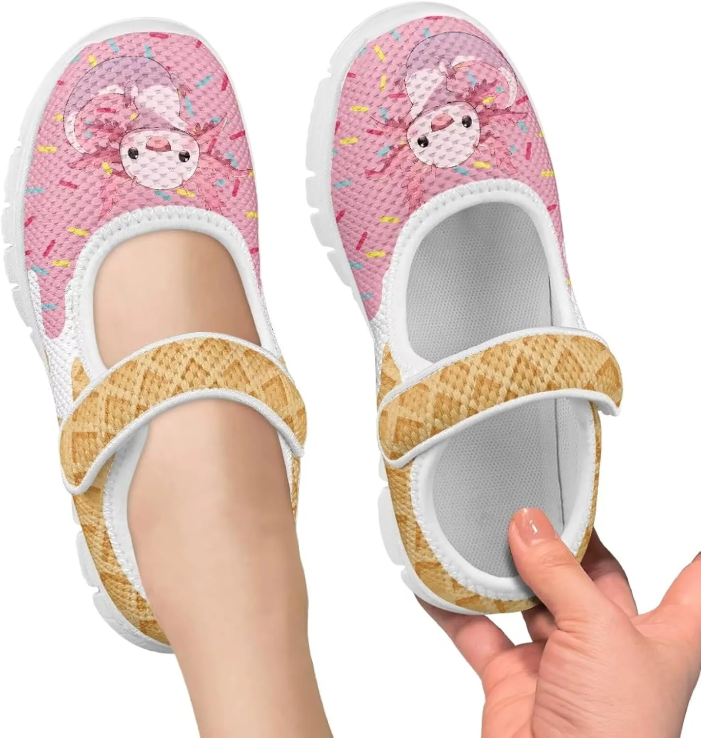 Binienty Girls School Uniform Shoes Mesh Mary Jane Dress Flats Slip on Casual Sneakers