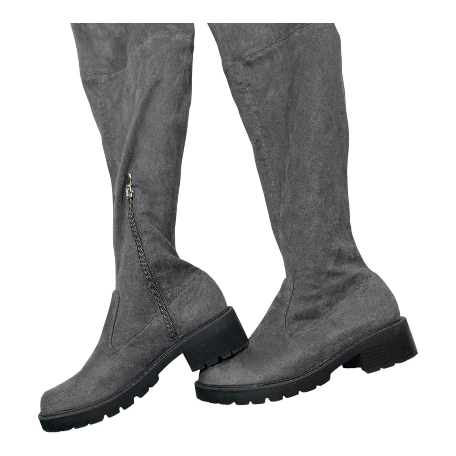 Boots Knee Flats By Clothes Mentor In Grey, Size:8