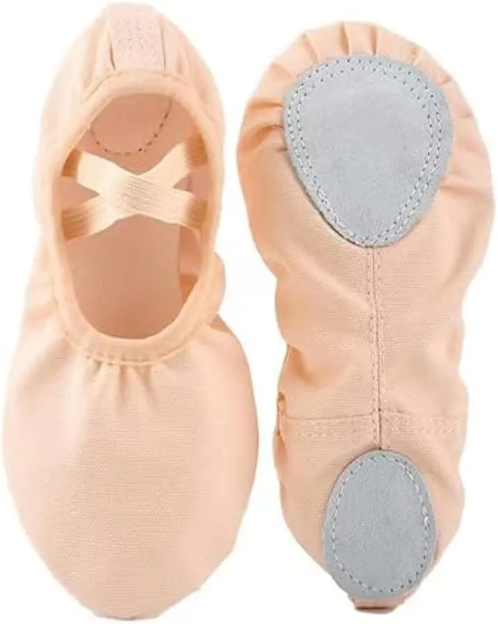 Canvas Ballet Slippers Flats, Leather Soles Dance Shoes for Toddler Little Kid, Yoga Shoes for Dancing