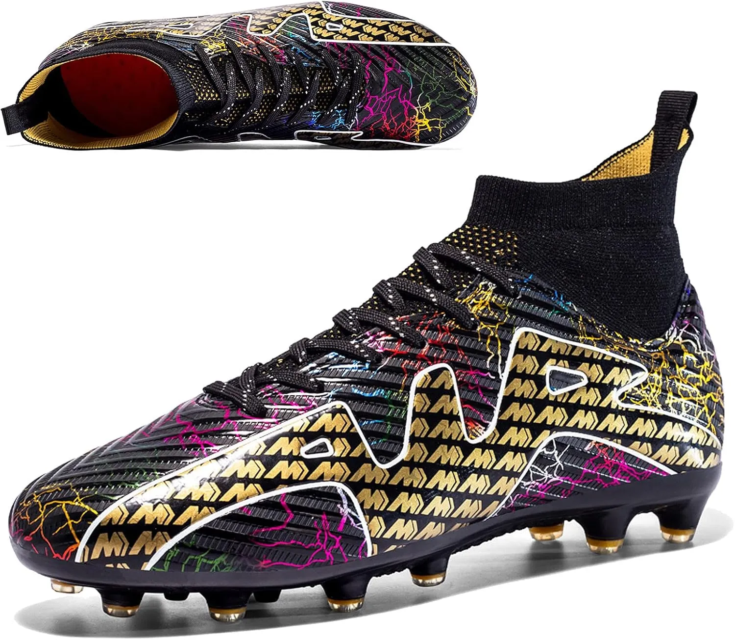 CERYTHRINA Men's Soccer Cleats Professional High-Top Soccer Boots Athletic Competition Training Football Shoes Outdoor Turf Shoes Sneakers Black Cleats 34