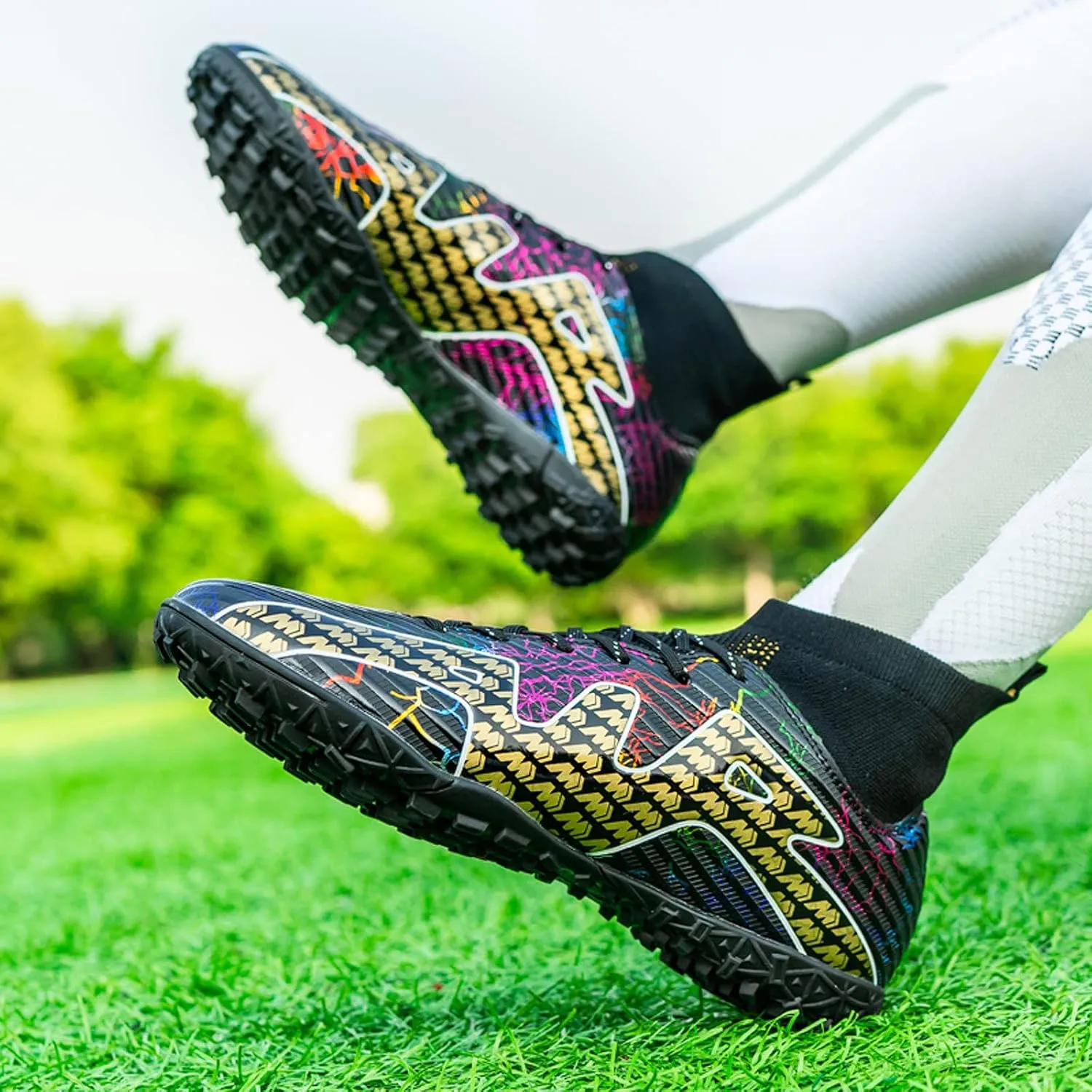 CERYTHRINA Men's Soccer Cleats Professional High-Top Soccer Boots Athletic Competition Training Football Shoes Outdoor Turf Shoes Sneakers