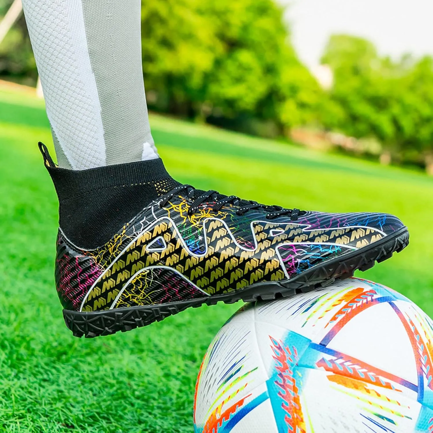 CERYTHRINA Men's Soccer Cleats Professional High-Top Soccer Boots Athletic Competition Training Football Shoes Outdoor Turf Shoes Sneakers