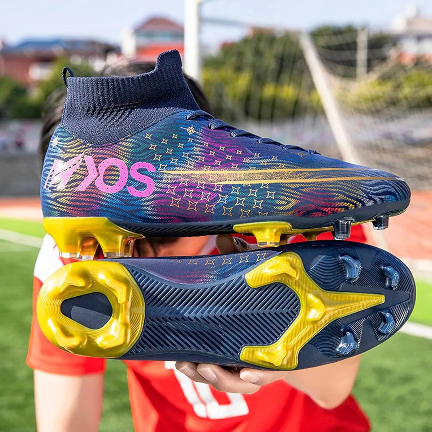 CERYTHRINA Mens Soccer Shoes Kids Football Boots Athletic High-Top Cleats Spike Shoes Competition Trainings Sneaker Outdoor/Indoor Running Soccer Boots