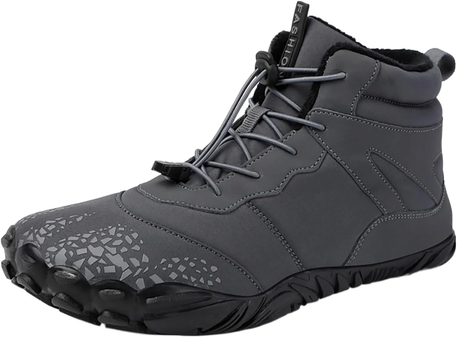 Crzidha Barefoot Shoe for Women Men,Warm Fleece Winter Lined Waterproof Wide Toe Box Snow Boots Ultra Soft Non Slip Sole Winter Outdoor Trail Hiking Trekking Pull On Ankle Boots with Elastic Cord Buckle