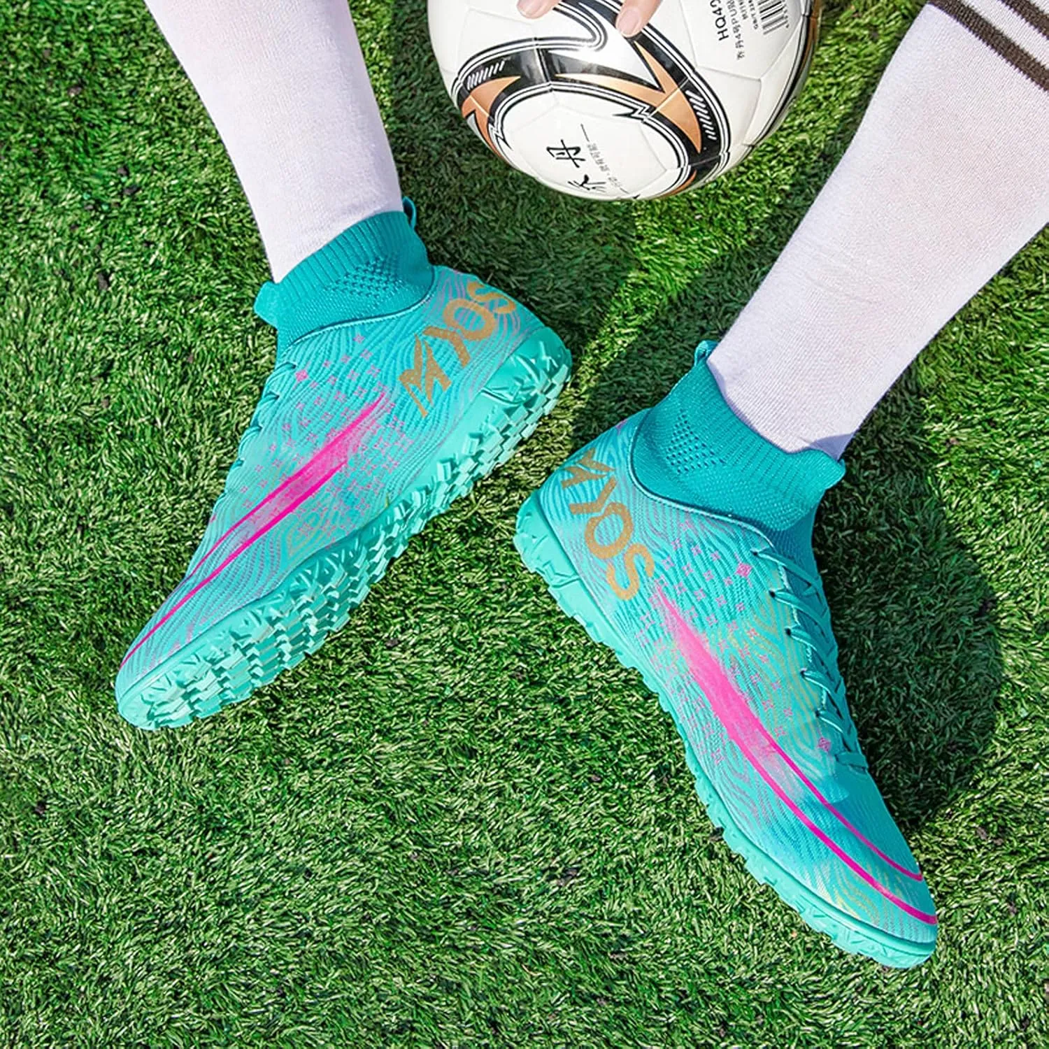 FLIOZY Soccer Shoes Mens Athletic High Top Socks Football Boots Boy's Professional Competition Training Shoes Sneaker