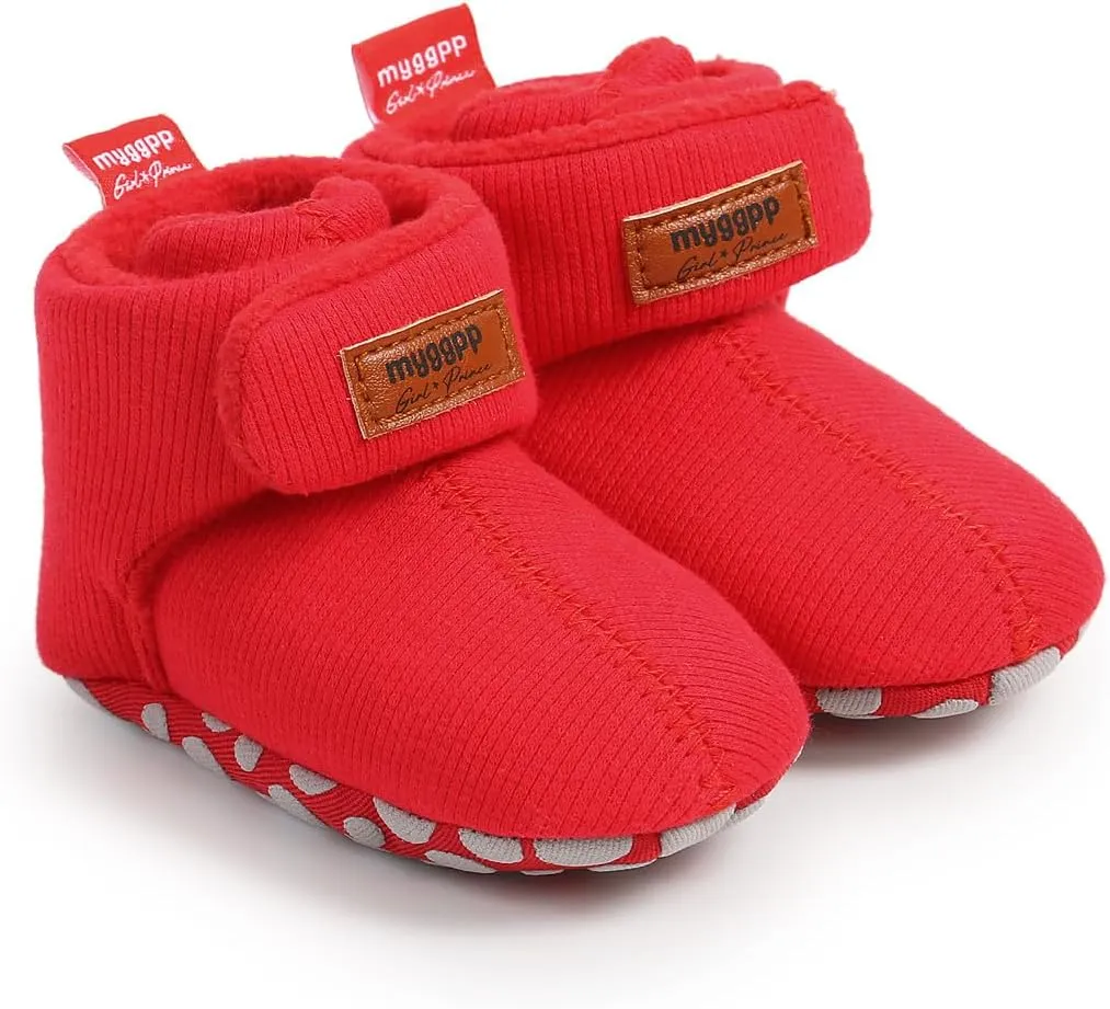 GDSDYM Baby Booties Cozy Fleece Slippers Soft Baby Shoes With Gripper Soles, Winter Infant Newborn Crib Sock Shoes Warm Footwear First Walkers