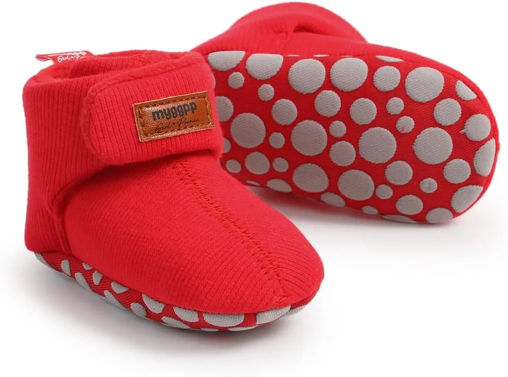 GDSDYM Baby Booties Cozy Fleece Slippers Soft Baby Shoes With Gripper Soles, Winter Infant Newborn Crib Sock Shoes Warm Footwear First Walkers