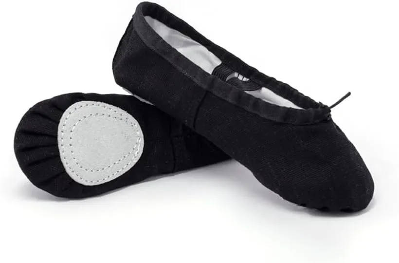 Girls Ballet Shoes Canvas Ballet Dance Slippers for Women Kids Children Classical Practice Split-Sole 5 Colors Adult Flat Dance(Black,32(19.5cm))