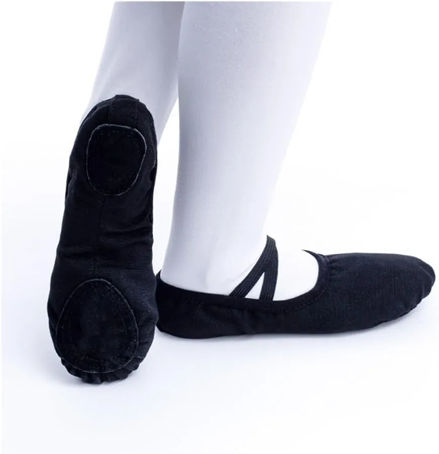 Girls Ballet Shoes Canvas Ballet Dance Slippers for Women Kids Children Classical Practice Split-Sole 5 Colors Adult Flat Dance(Black,32(19.5cm))