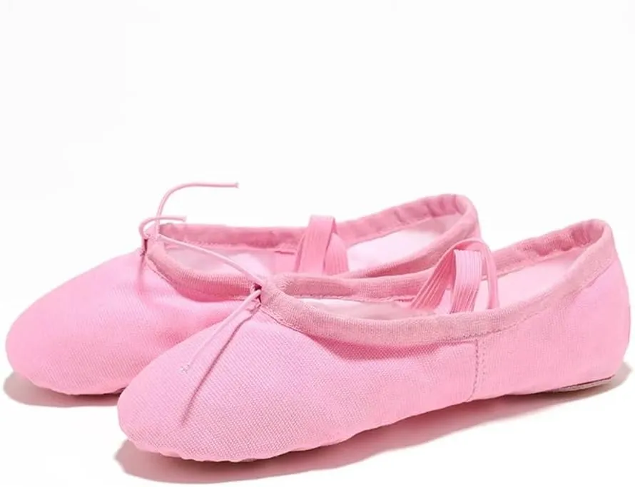 Girls Ballet Shoes Canvas Flat Ballet Dancing Slippers Dance Shoes for Adult Women Kids Children Classic Split-Sole Soft Leather(Beige,34(20.5cm))
