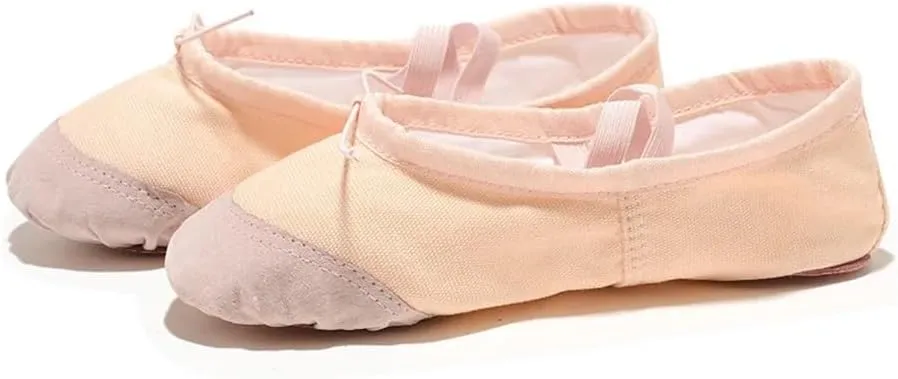 Girls Ballet Shoes Canvas Flat Ballet Dancing Slippers Dance Shoes for Adult Women Kids Children Classic Split-Sole Soft Leather(Beige,34(20.5cm))