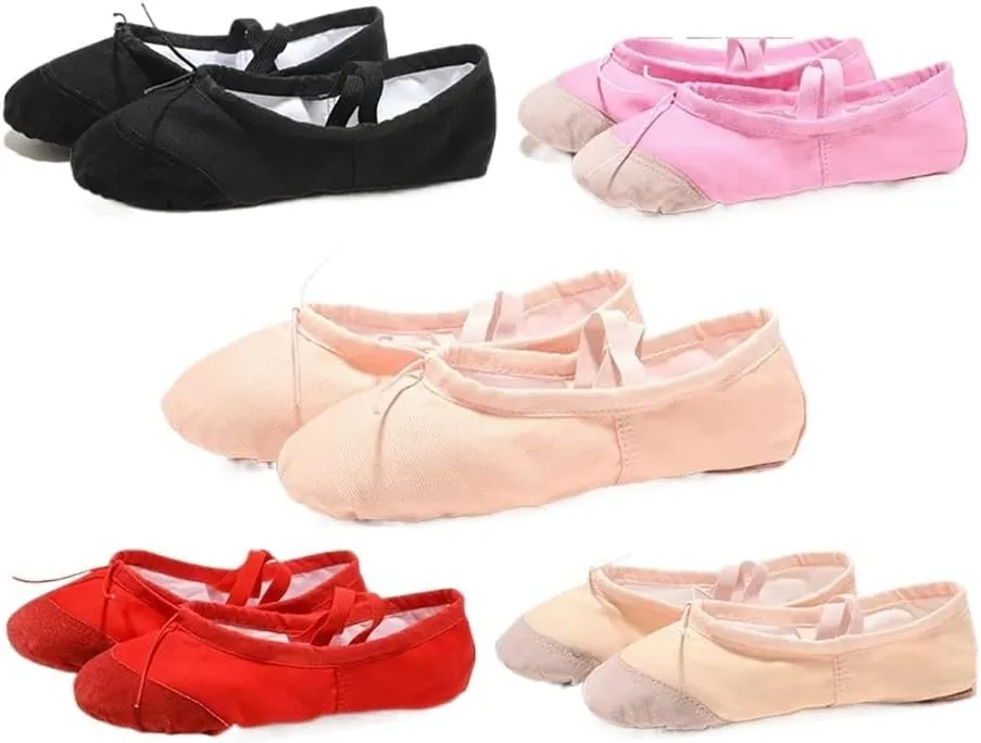 Girls Ballet Shoes Canvas Flat Ballet Dancing Slippers Dance Shoes for Adult Women Kids Children Classic Split-Sole Soft Leather(Beige,34(20.5cm))