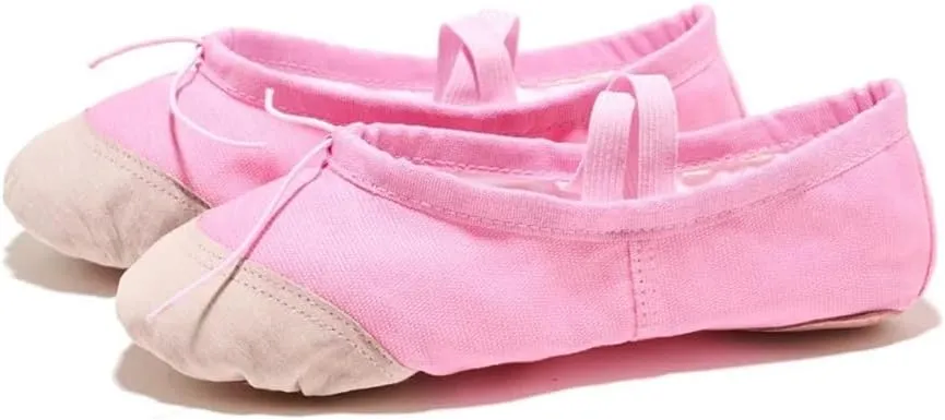 Girls Ballet Shoes Canvas Flat Ballet Dancing Slippers Dance Shoes for Adult Women Kids Children Classic Split-Sole Soft Leather(Beige,34(20.5cm))