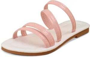 Girls' Open Round Toe Summer Strappy Flats Sandals Cute Pink Strap Slip On Dress Sandal Flats Shoes for Girls (Toddler Little Kid Big Kid)
