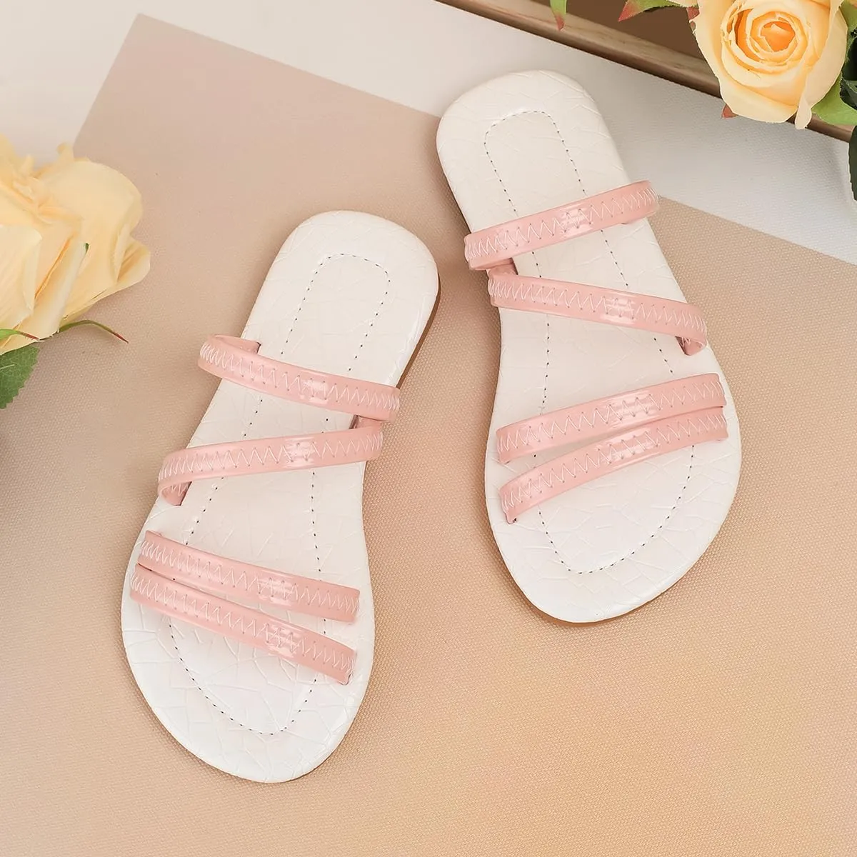 Girls' Open Round Toe Summer Strappy Flats Sandals Cute Pink Strap Slip On Dress Sandal Flats Shoes for Girls (Toddler Little Kid Big Kid)