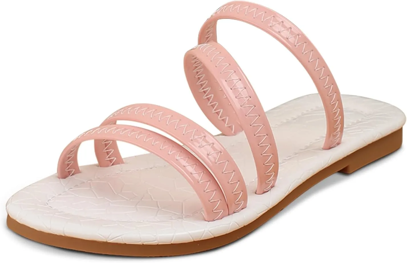 Girls' Open Round Toe Summer Strappy Flats Sandals Cute Pink Strap Slip On Dress Sandal Flats Shoes for Girls (Toddler Little Kid Big Kid)