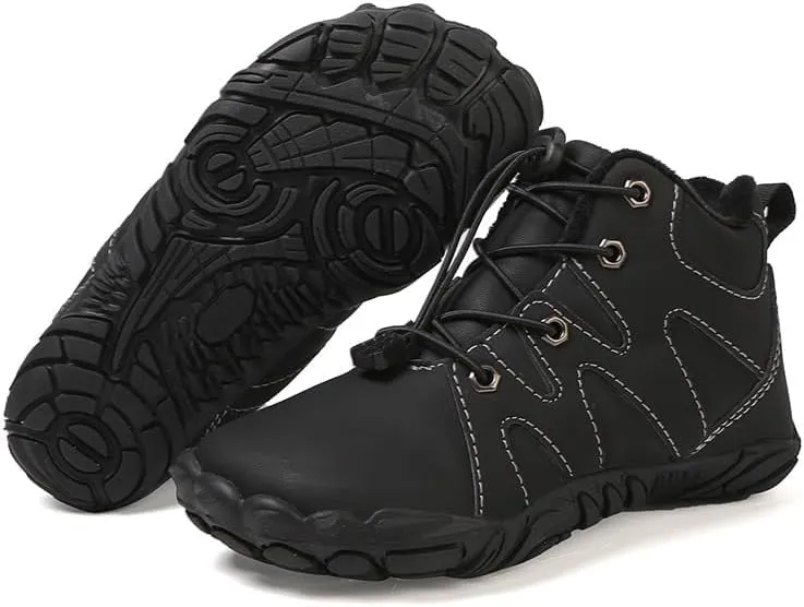 Kids Barefoot Boots Fur Lined Zero Drop Sole Shoes,Unisex Children Wide Toe Box Toddler Hiking Boots,Boys Girls Anti-Slip Waterproof Minimalist High Top Snow Boots