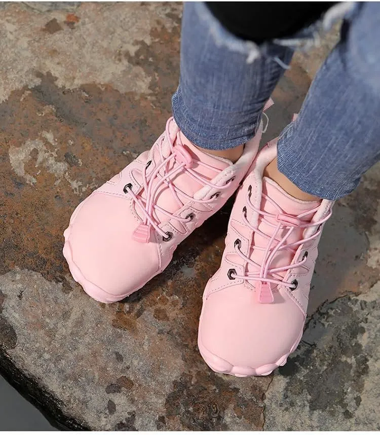 Kids Barefoot Boots Fur Lined Zero Drop Sole Shoes,Unisex Children Wide Toe Box Toddler Hiking Boots,Boys Girls Anti-Slip Waterproof Minimalist High Top Snow Boots