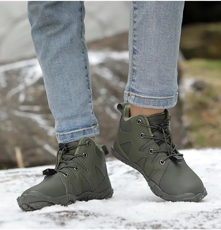 Kids Barefoot Boots Fur Lined Zero Drop Sole Shoes,Unisex Children Wide Toe Box Toddler Hiking Boots,Boys Girls Anti-Slip Waterproof Minimalist High Top Snow Boots