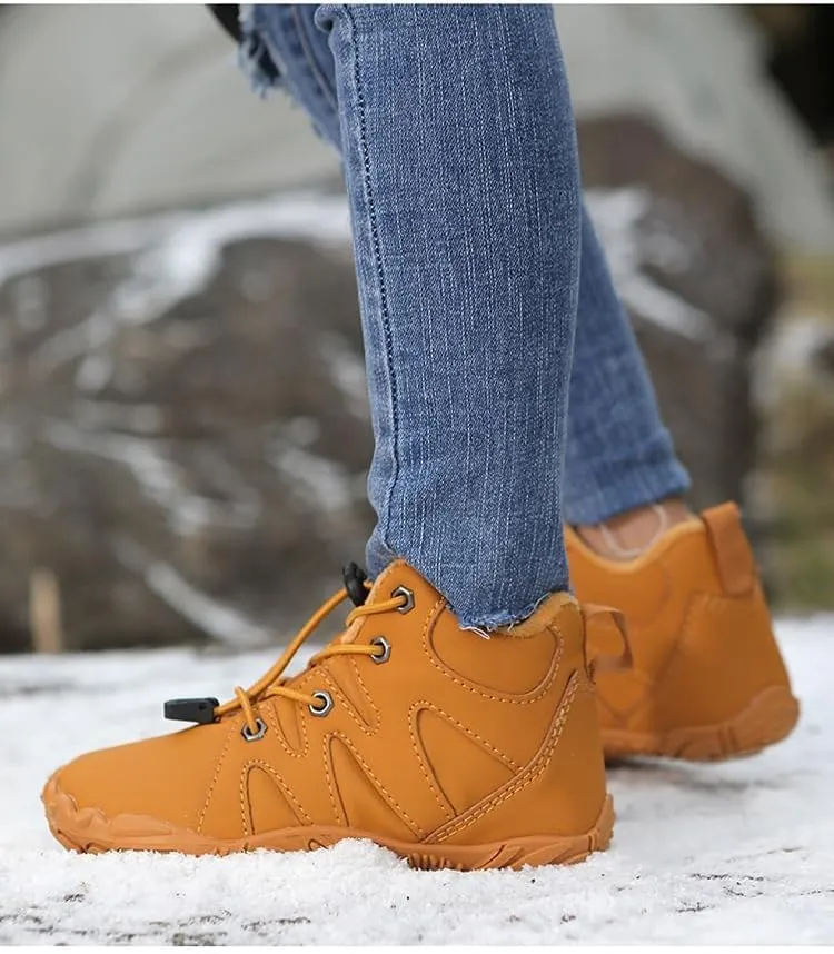 Kids Barefoot Boots Fur Lined Zero Drop Sole Shoes,Unisex Children Wide Toe Box Toddler Hiking Boots,Boys Girls Anti-Slip Waterproof Minimalist High Top Snow Boots