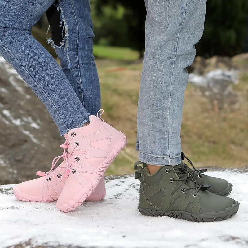 Kids Barefoot Boots Fur Lined Zero Drop Sole Shoes,Unisex Children Wide Toe Box Toddler Hiking Boots,Boys Girls Anti-Slip Waterproof Minimalist High Top Snow Boots