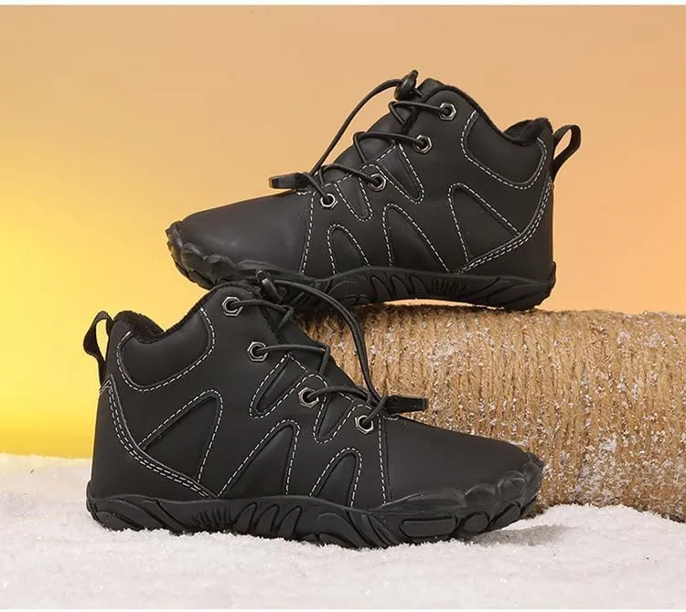 Kids Barefoot Boots Fur Lined Zero Drop Sole Shoes,Unisex Children Wide Toe Box Toddler Hiking Boots,Boys Girls Anti-Slip Waterproof Minimalist High Top Snow Boots