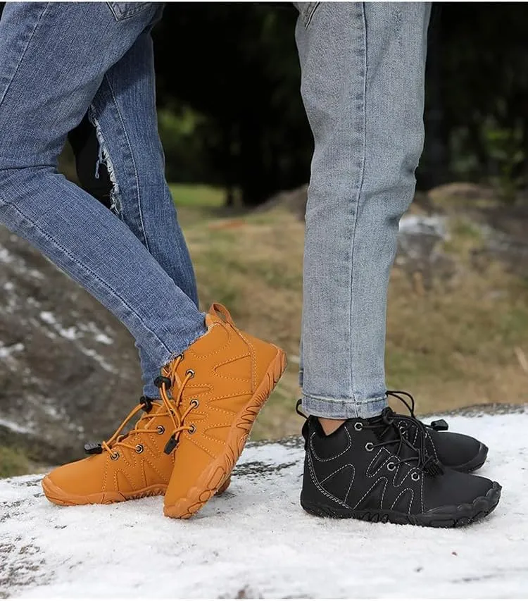 Kids Barefoot Boots Fur Lined Zero Drop Sole Shoes,Unisex Children Wide Toe Box Toddler Hiking Boots,Boys Girls Anti-Slip Waterproof Minimalist High Top Snow Boots