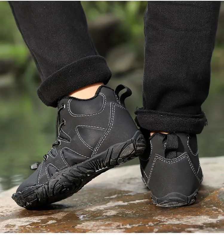 Kids Barefoot Boots Fur Lined Zero Drop Sole Shoes,Unisex Children Wide Toe Box Toddler Hiking Boots,Boys Girls Anti-Slip Waterproof Minimalist High Top Snow Boots