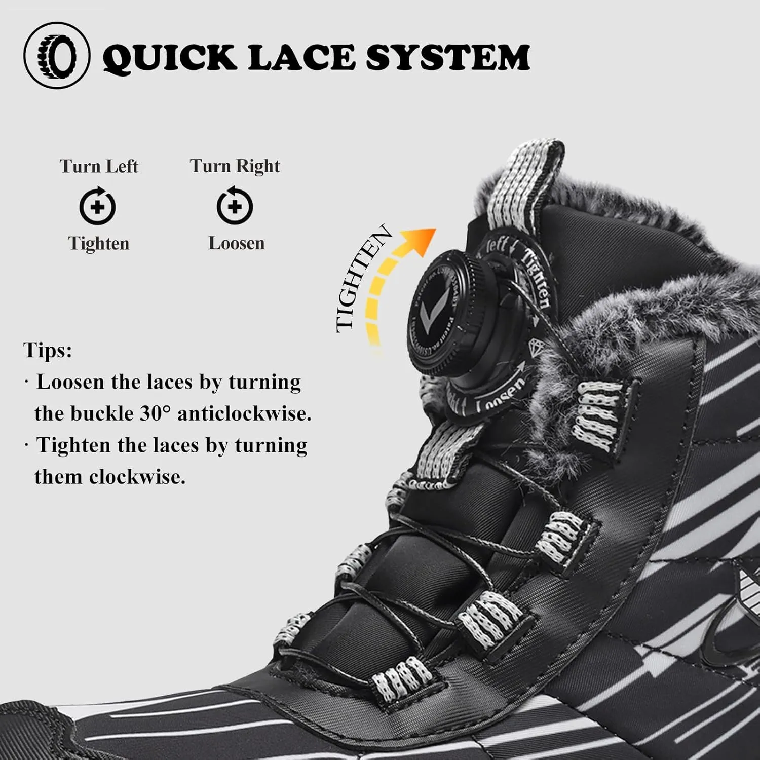 Kids Snow Boots Boys Girls Winter Shoes Warm Waterproof Slip Resistant Outdoor Hiking Walking Boot