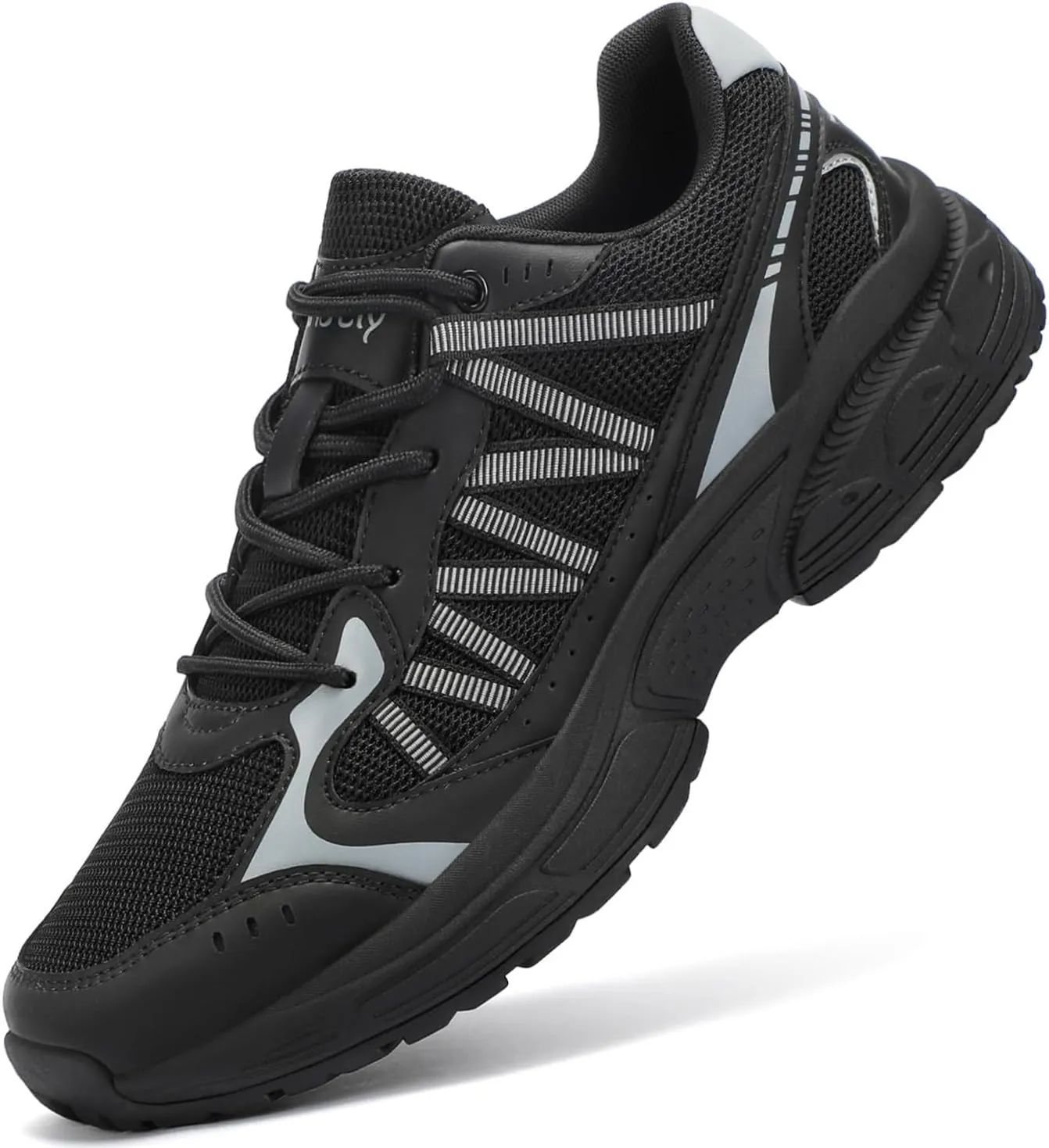 Kricely Men's Walking Shoes Breathable Tennis Running Shoes Lace Up Non Slip Sneakers Athletic Gym Sports Shoes for Men Black Size 9