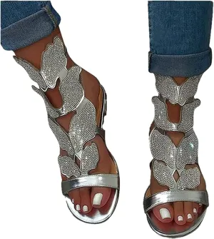 Ladmiple Sandals for Women Dressy Summer Fashion Crystal Cut Out Flip Flops Sandals Casual Beach Open Toe Flats Sandal