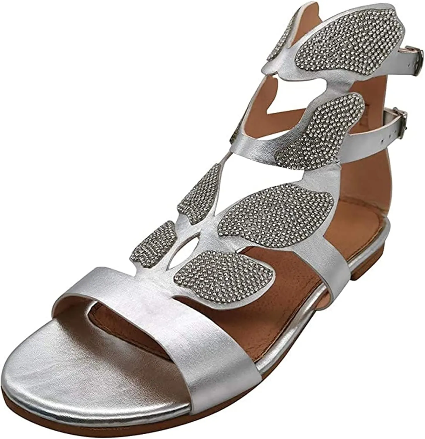Ladmiple Sandals for Women Dressy Summer Fashion Crystal Cut Out Flip Flops Sandals Casual Beach Open Toe Flats Sandal