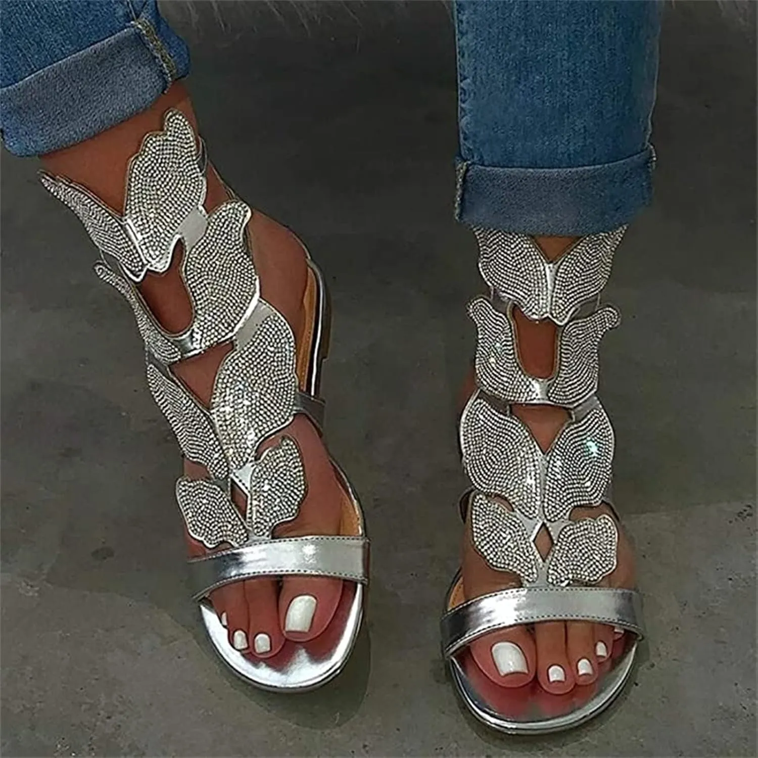 Ladmiple Sandals for Women Dressy Summer Fashion Crystal Cut Out Flip Flops Sandals Casual Beach Open Toe Flats Sandal