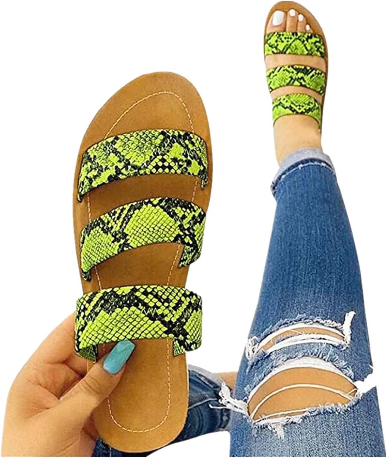 Ladmiple Sandals for Women Flat,Womens Strap Flats Sandal Flip Flops Open Toe Sandals Beach Summer Travel Shoes Slippers