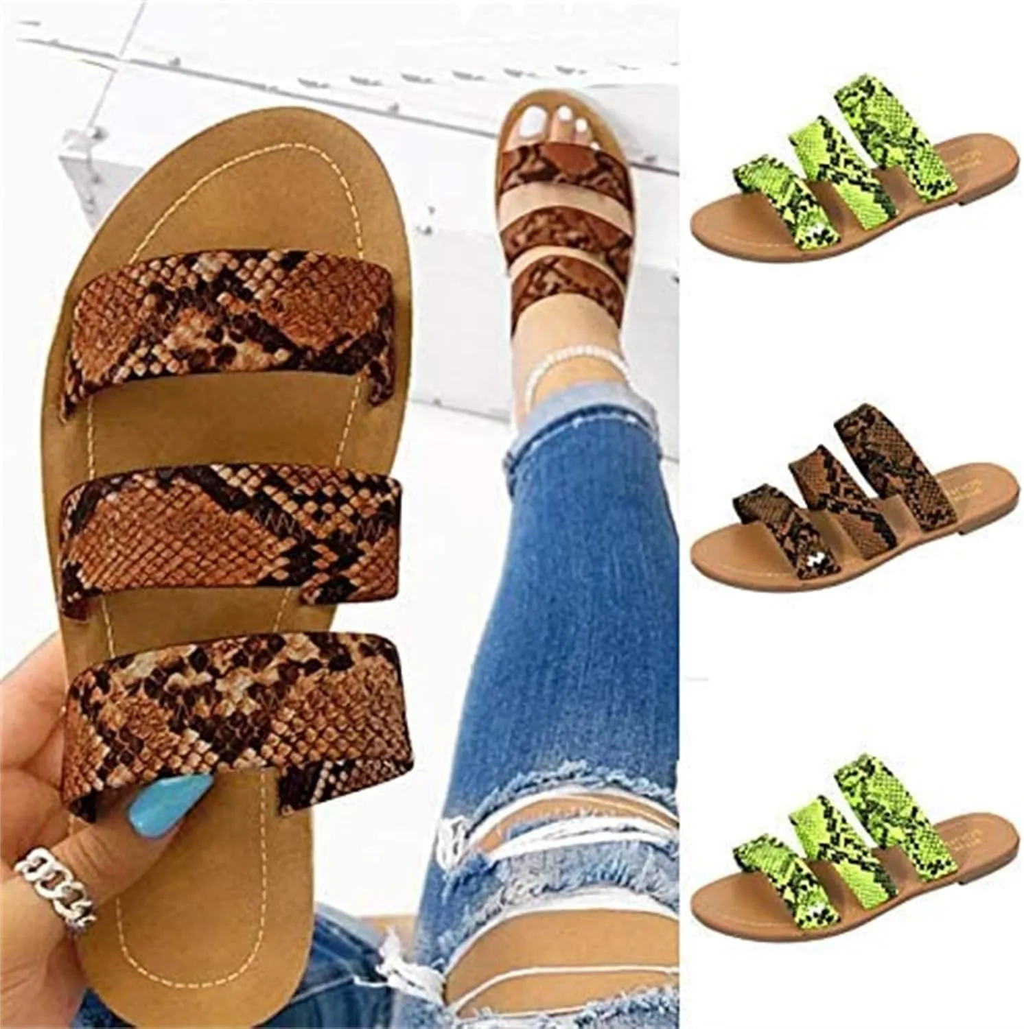 Ladmiple Sandals for Women Flat,Womens Strap Flats Sandal Flip Flops Open Toe Sandals Beach Summer Travel Shoes Slippers