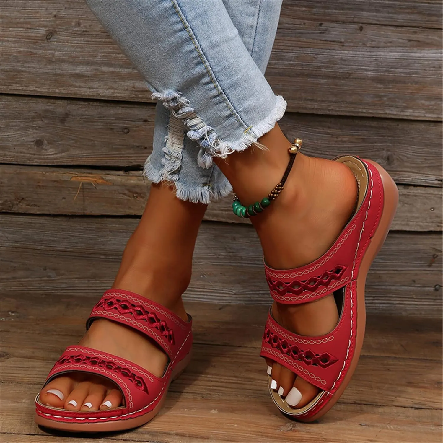 Ladmiple Summer Sandals for Women 2023 Wedge Slides Slippers Breathable Slip On Open Toe Dressy Comfort Orthopedic Shoes