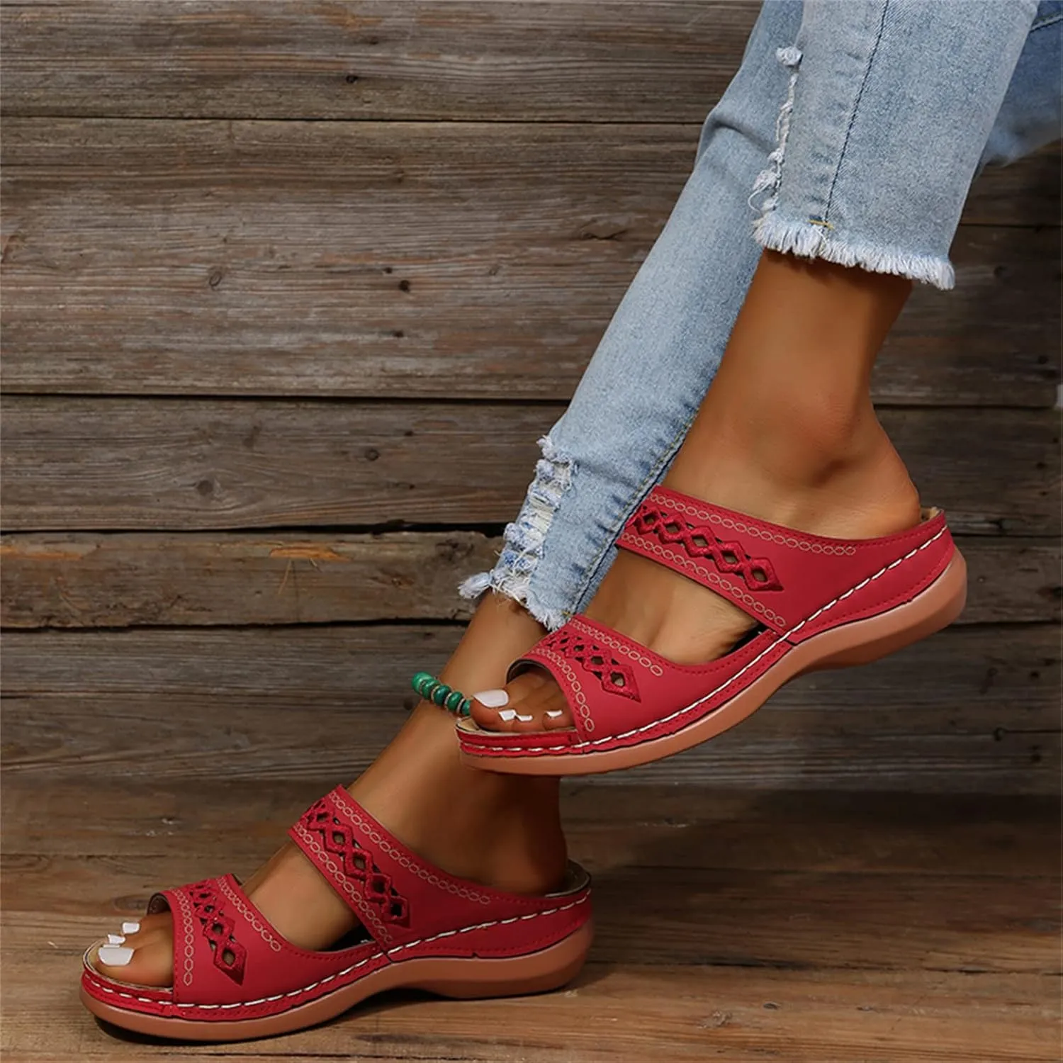 Ladmiple Summer Sandals for Women 2023 Wedge Slides Slippers Breathable Slip On Open Toe Dressy Comfort Orthopedic Shoes