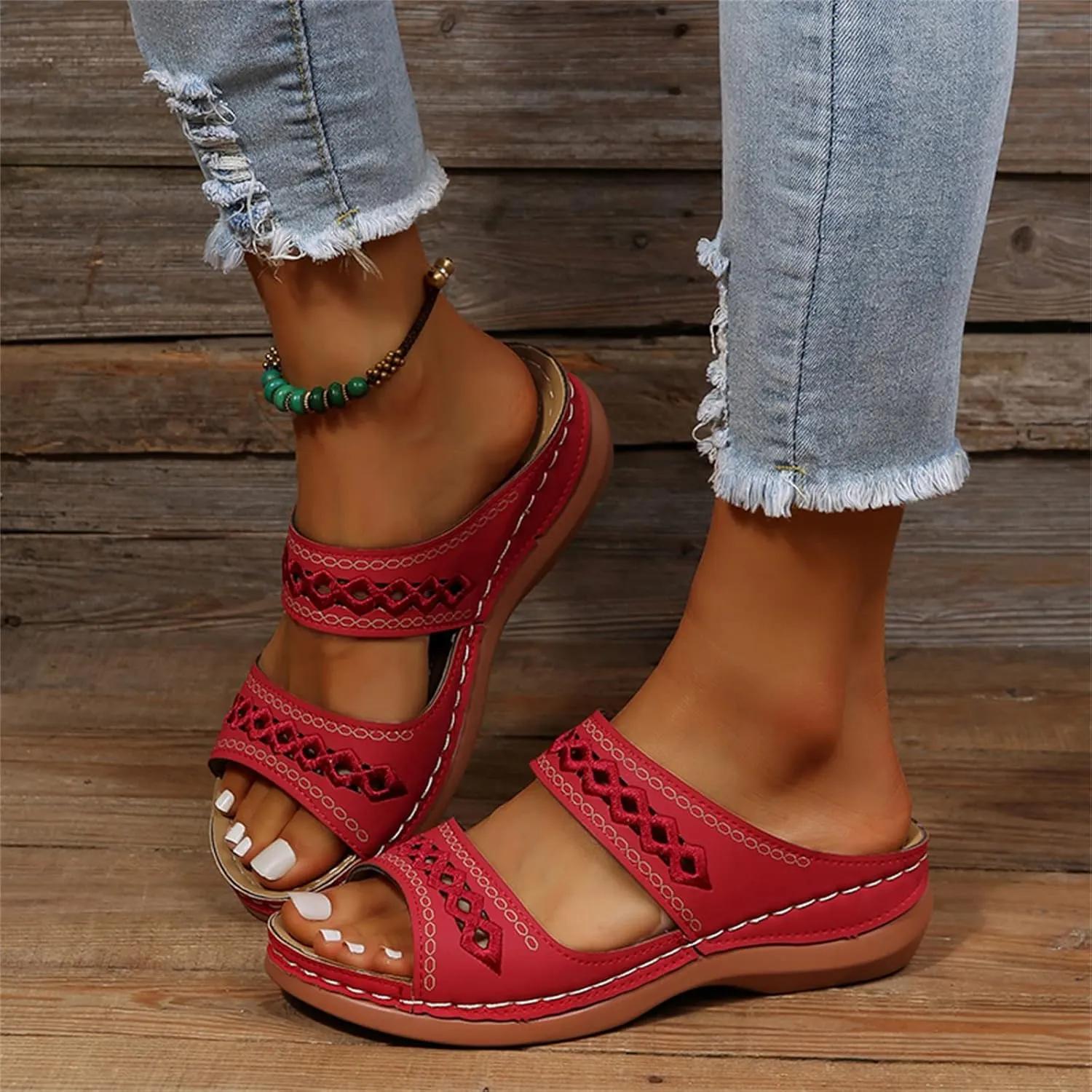 Ladmiple Summer Sandals for Women 2023 Wedge Slides Slippers Breathable Slip On Open Toe Dressy Comfort Orthopedic Shoes