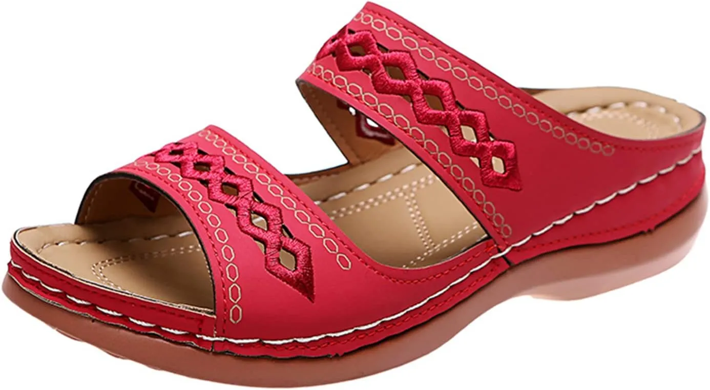 Ladmiple Summer Sandals for Women 2023 Wedge Slides Slippers Breathable Slip On Open Toe Dressy Comfort Orthopedic Shoes
