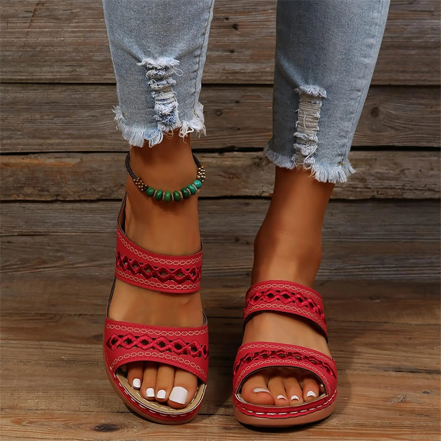 Ladmiple Summer Sandals for Women 2023 Wedge Slides Slippers Breathable Slip On Open Toe Dressy Comfort Orthopedic Shoes