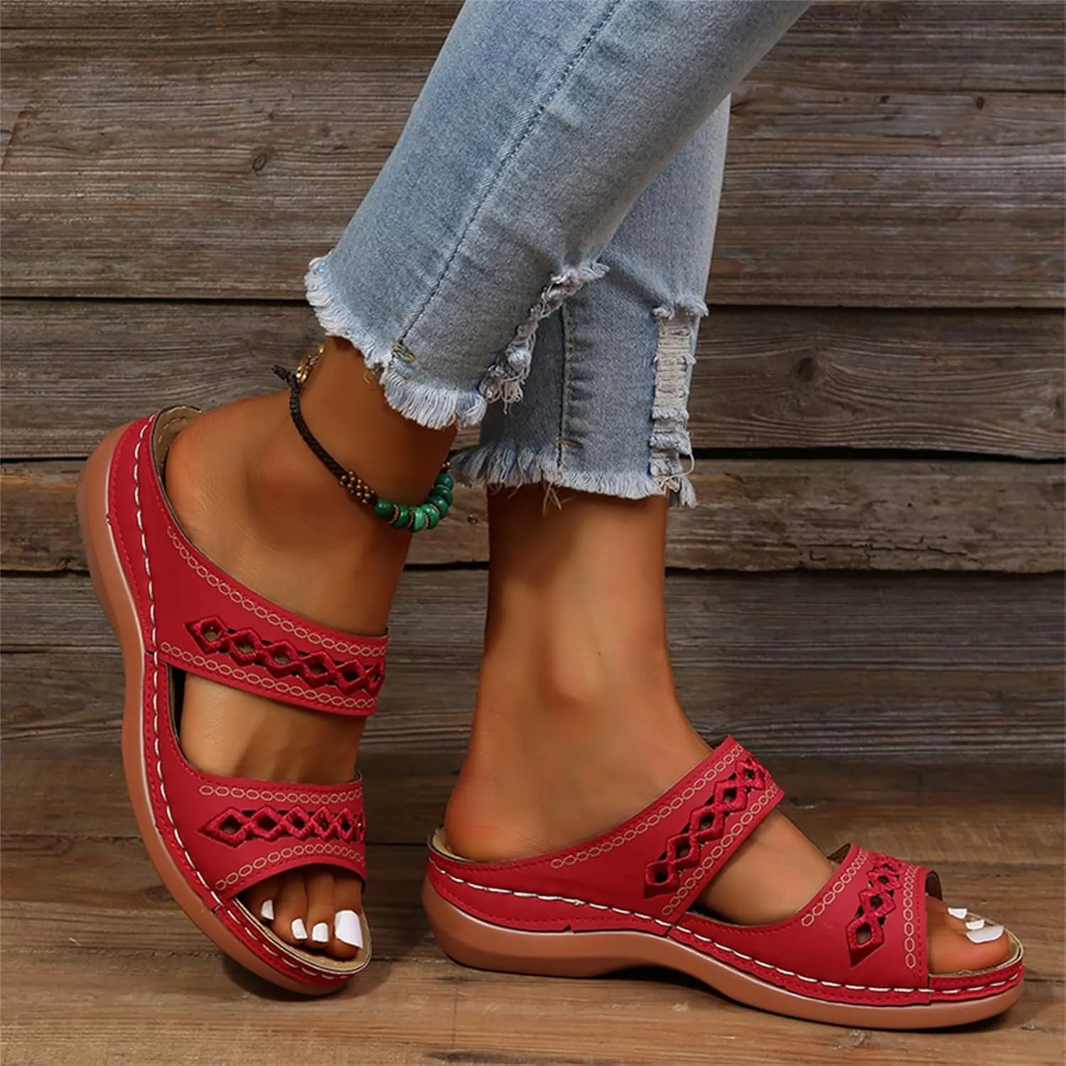 Ladmiple Summer Sandals for Women 2023 Wedge Slides Slippers Breathable Slip On Open Toe Dressy Comfort Orthopedic Shoes