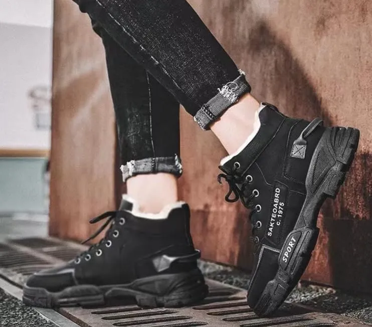 Men's Fashion Sneaker-Style Winter Snow Boots with Warm Fleece Lining, Anti-Slip Outdoor Casual Hiking Short Boots, PU Upper & PVC Sole, Round Toe - Fall/Winter Collection