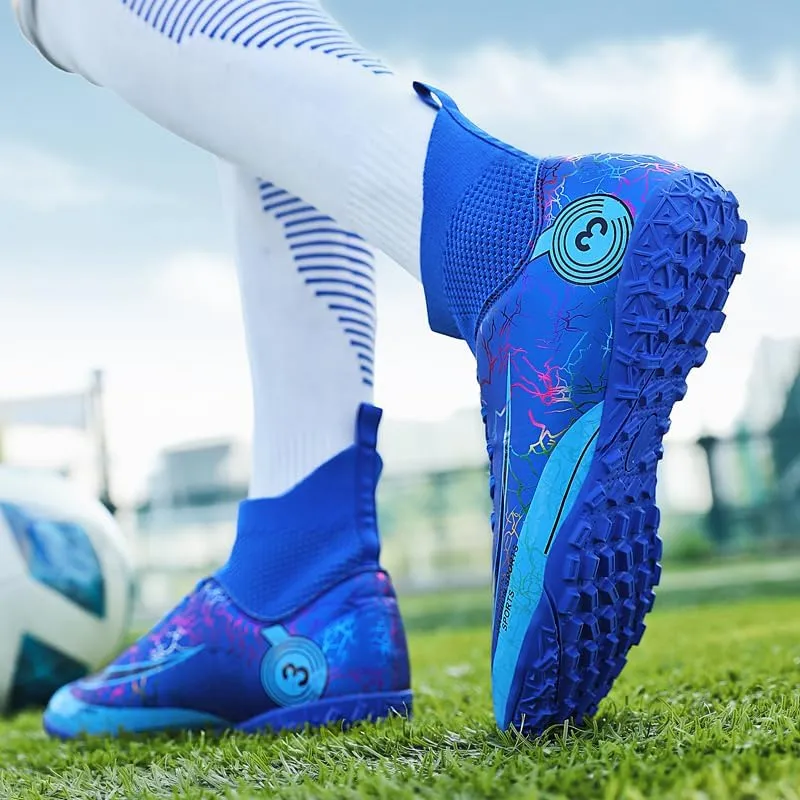 Men's Womens Soccer Cleats Football Shoes with High-Tops Lace-Up Spikes Indoor Firm Ground Turf Training Exercise Futsal Boots